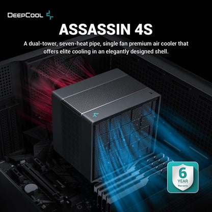 DeepCool ASSASSIN 4S CPU Air Cooler - Single Center 140mm FDB Fan, 7 Copper Heat Pipes, Quiet/Peformance Mode Switch (Black/White)