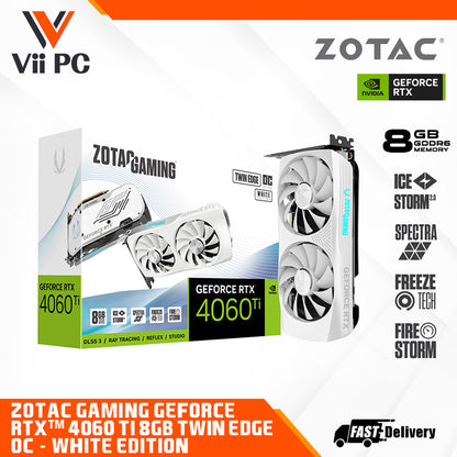 ZOTAC GAMING GeForce RTX 4060 Ti 8GB DDR6 Twin Edge GAMING Graphics Card (Black / OC White Edition)